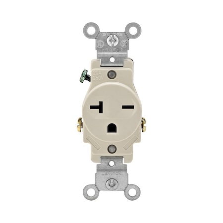Leviton Straight Blade Receptacle, 6-20R, 20 A, 250V AC, 2 Pole, 3 Wire, Grounded 05821-0TS